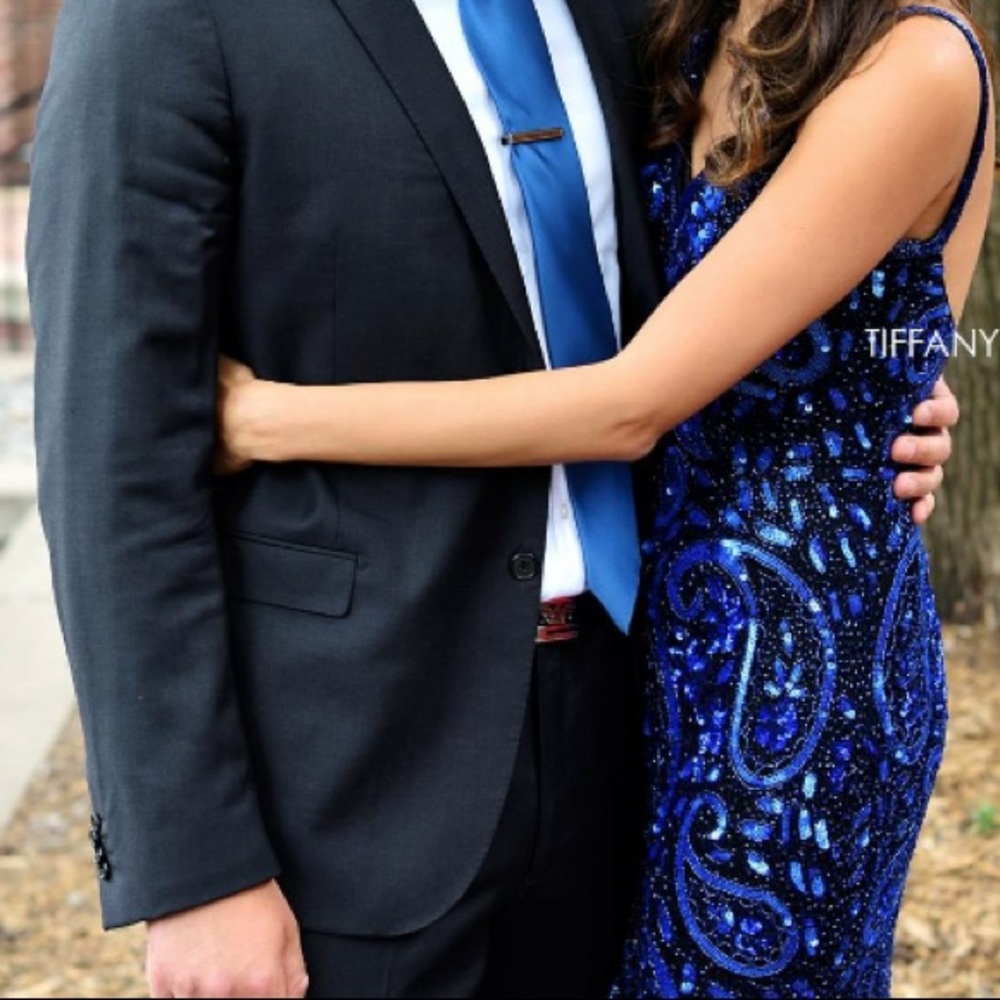 Stunning blue beaded gown. Worn once